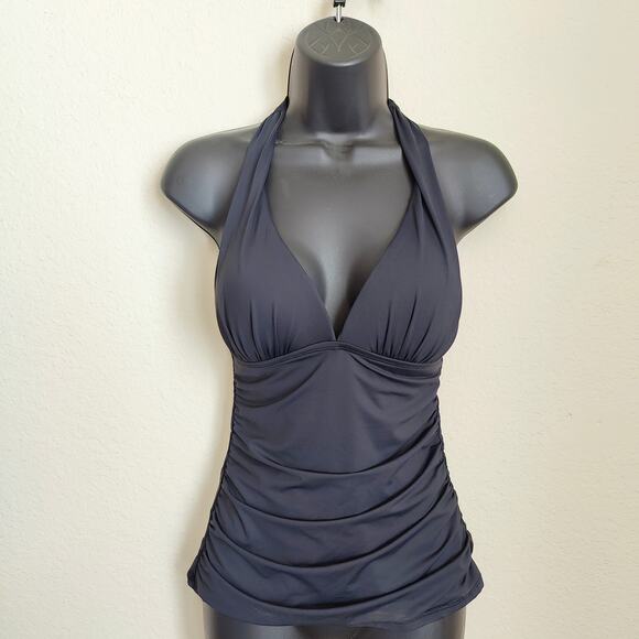 Lauren Ralph Lauren Womens Size 4 Black Halter Top Tankini Swimuit Top Ruched - Picture 1 of 8